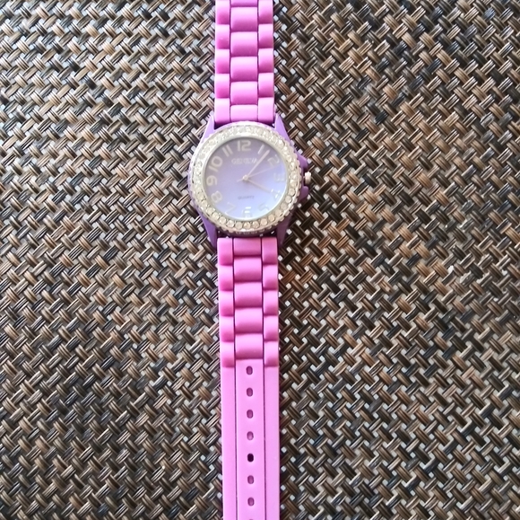 Geneva Silicone Band with Rhinestone Face Watch Stainless Steel Purple - Picture 8 of 8
